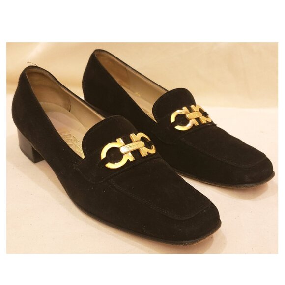 Salvatore Ferragamo Black Leather/Suede Heeled Pumps Size-8.5 AAAA Made in Italy - Picture 6 of 9